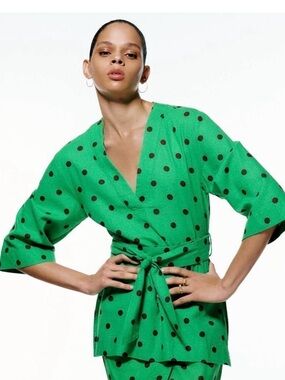 ZARA LINEN BLEND POLKA DOT
KAFTAN BLOUSE